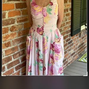 French Sun dress, pure cotton, mid length, famine.